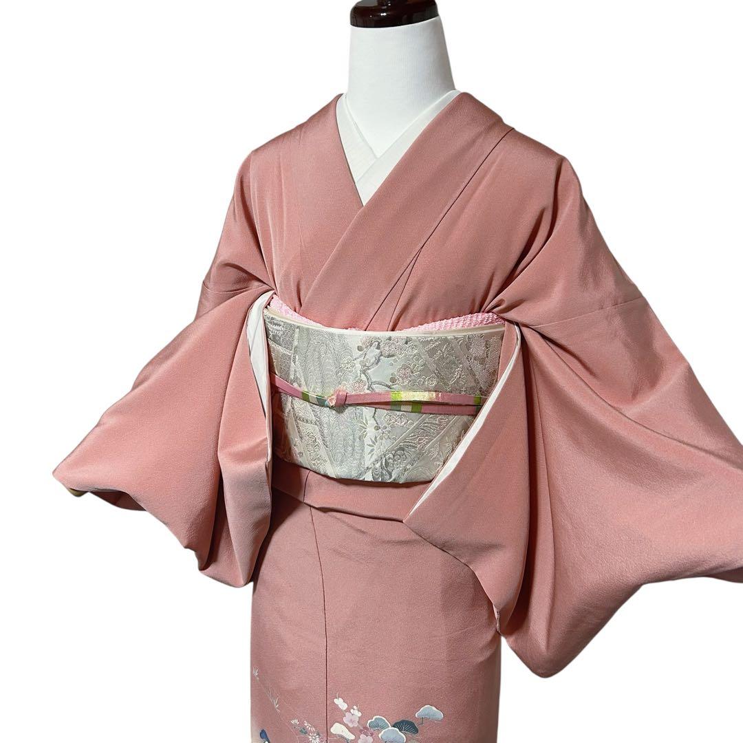 未使用近い　美品　袷　正絹　作家　縮緬　友禅　訪問着　フルセット　4点