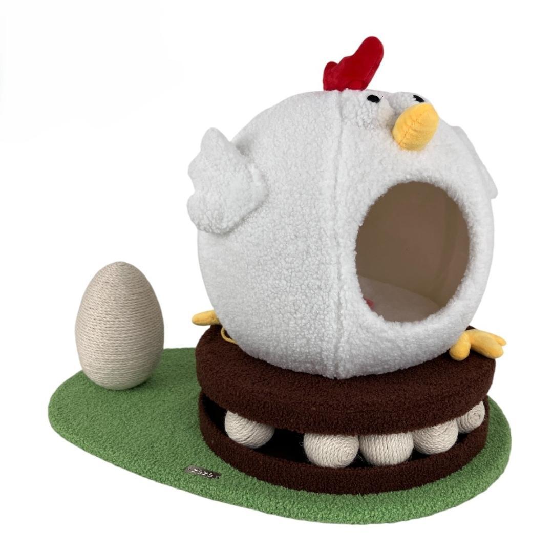 MOFUCATたまご爪とぎ&トラックボールトイ付きニワトリさんキャットハウス猫用