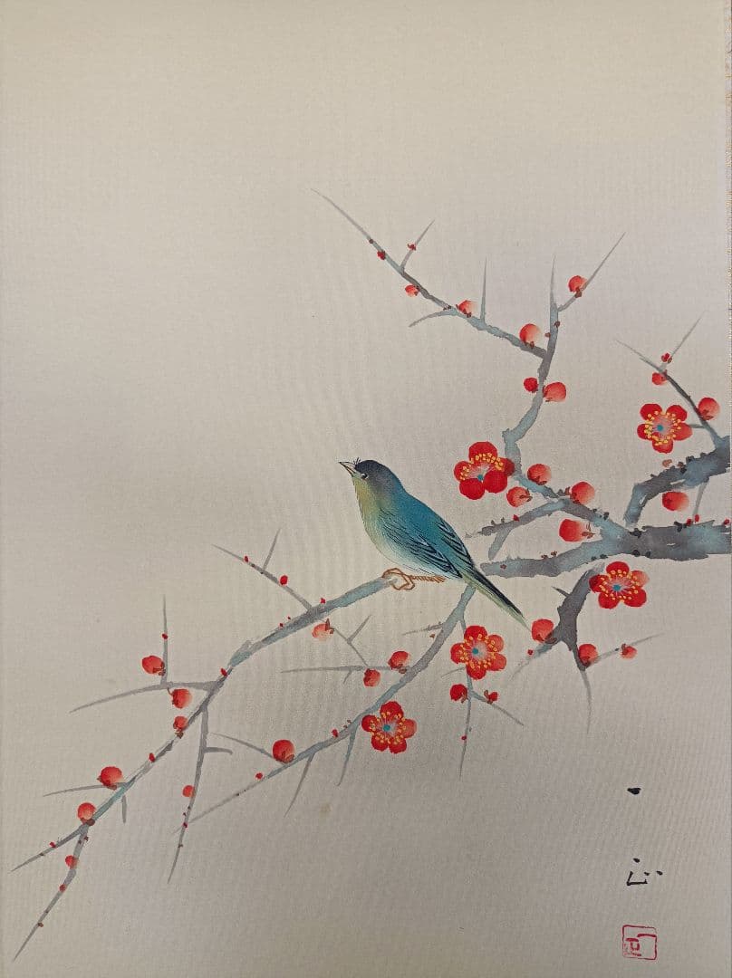 美品 軸 開運 福 おもてなし 絵 幸運 青鳥 花 茶 中国 美術 インテリア