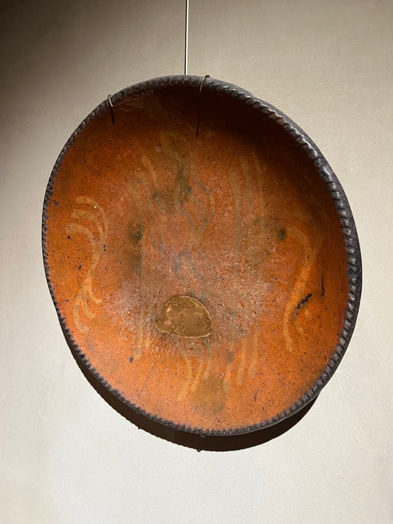 19世紀アンティーク/古民藝アメリカ/レッドウェア/スリップウェア パイ皿/大