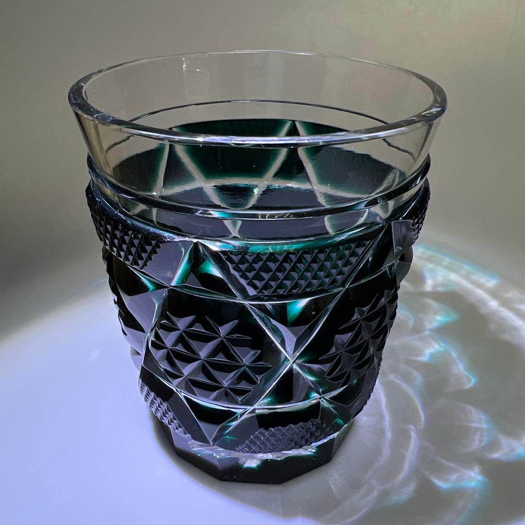 島津磯斉　薩摩切子オールドファッションタンブラー　共箱　東Y7-1203☆1F