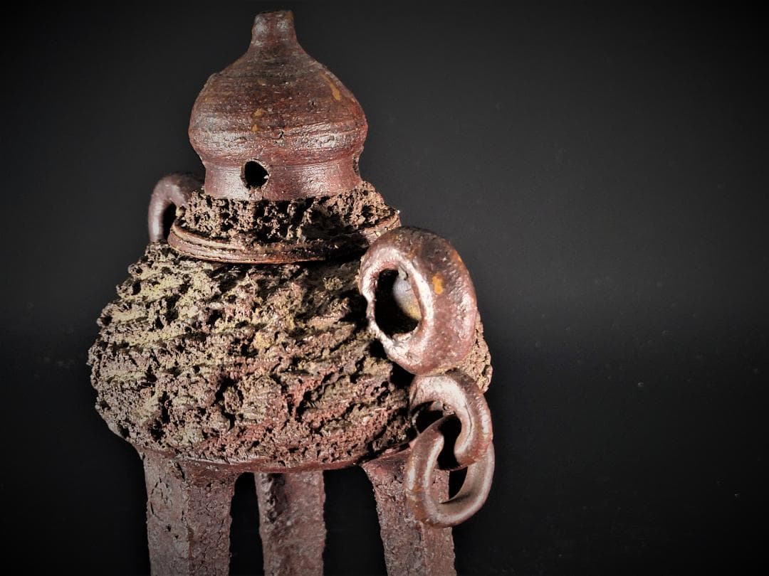 【焼物】備前焼 三足香煙 共箱 茶道具 旧家譲り品　年代物