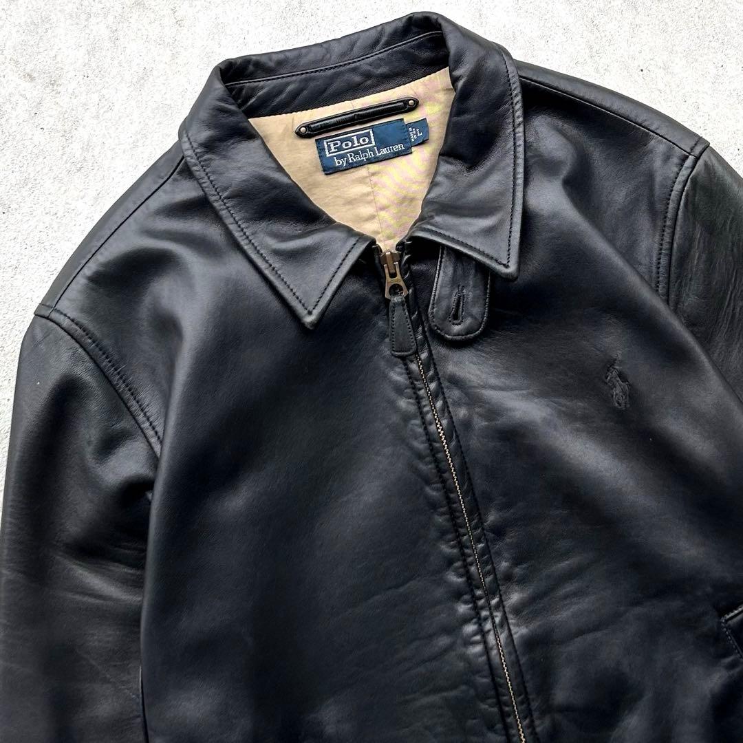 美品 90s Polo Ralph Lauren 刺繍ロゴ レザージャケット