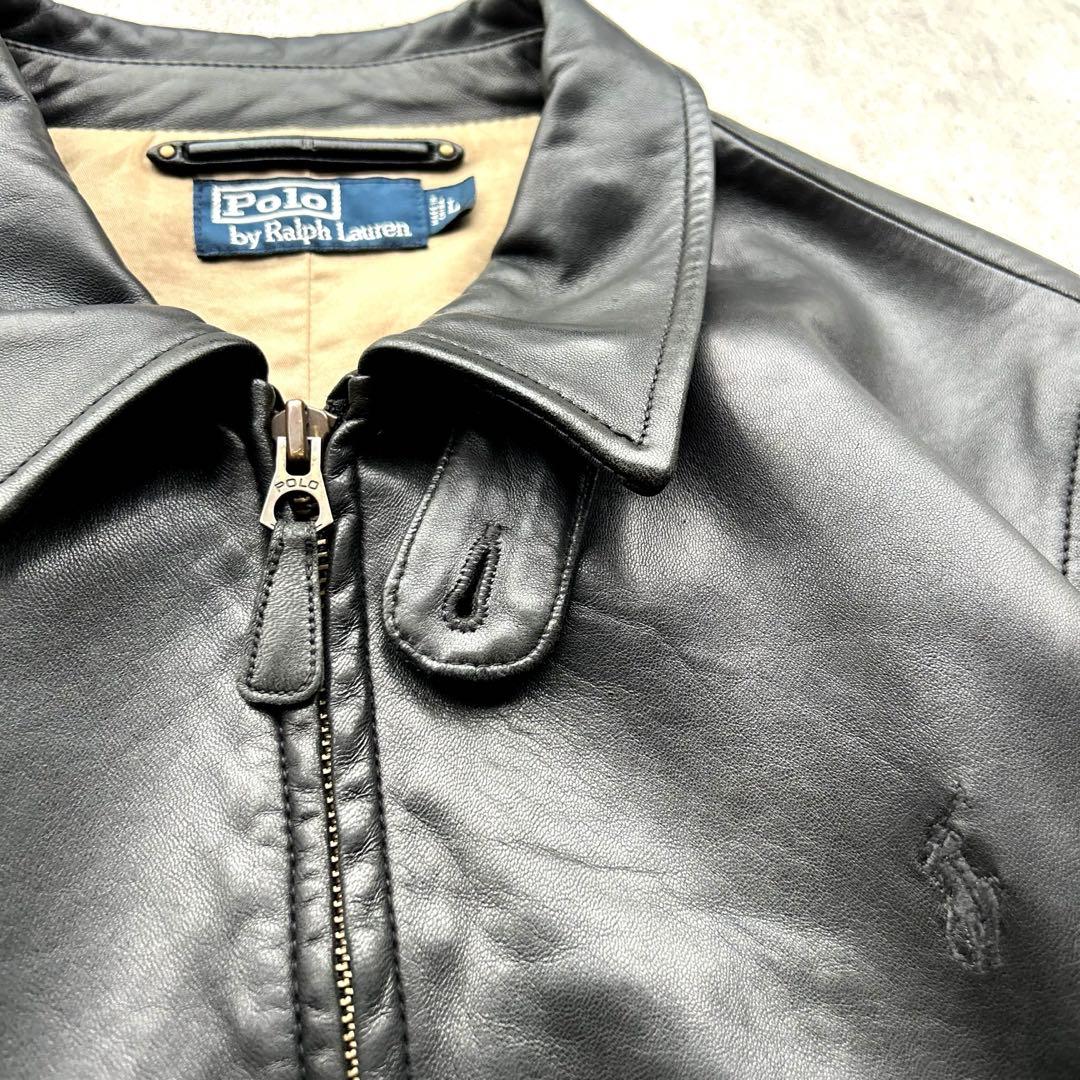 美品 90s Polo Ralph Lauren 刺繍ロゴ レザージャケット
