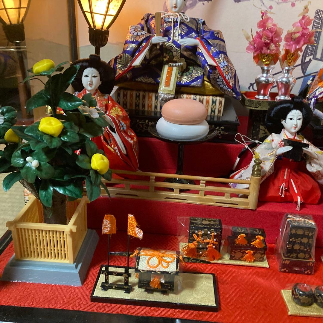 雛人形　ガラスケース入り　オルゴール付き　電気付　専用段ボール　三人官女