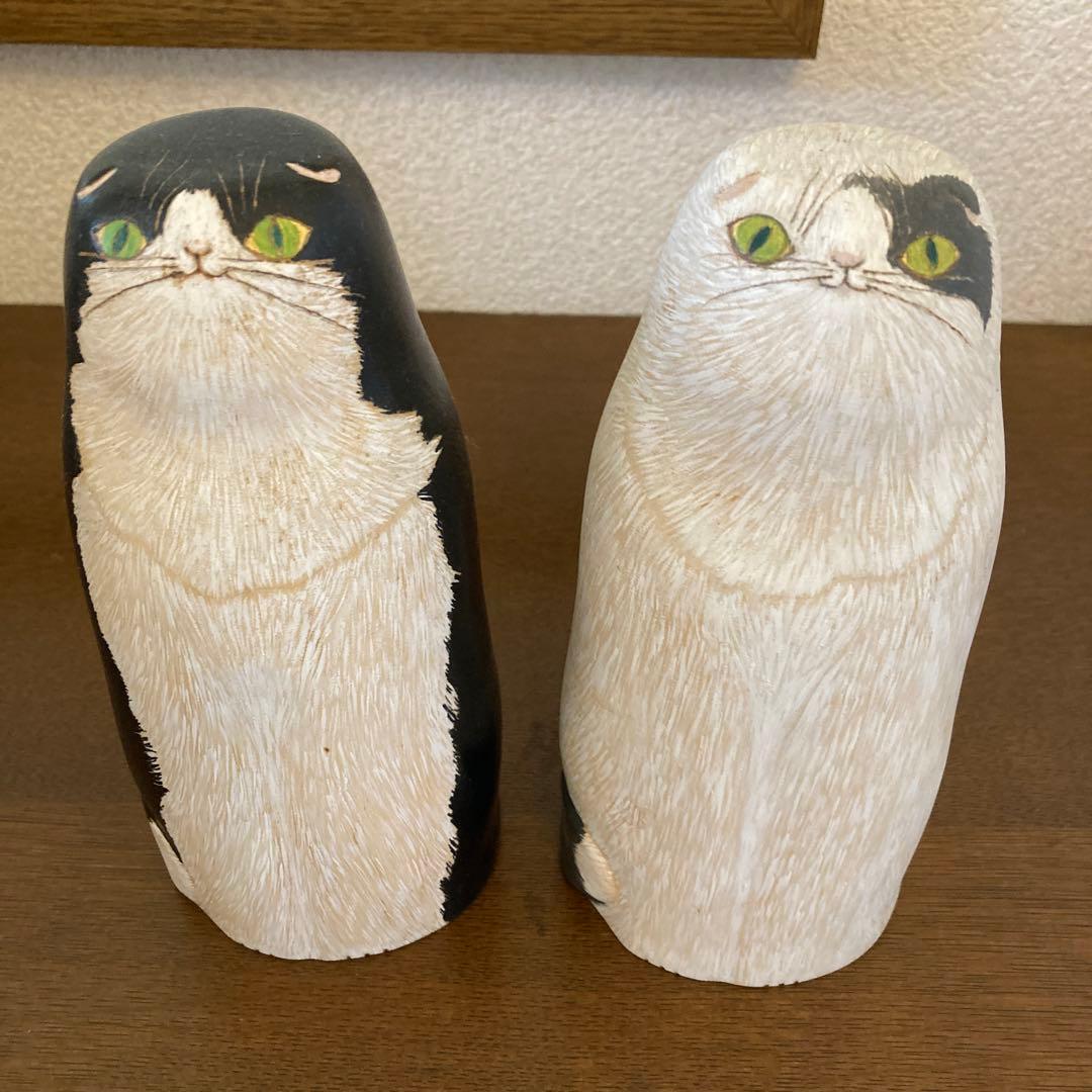 猫こけし　2体セット　スコティッシュフォールド　作家　沖泰宣　民芸　猫好き