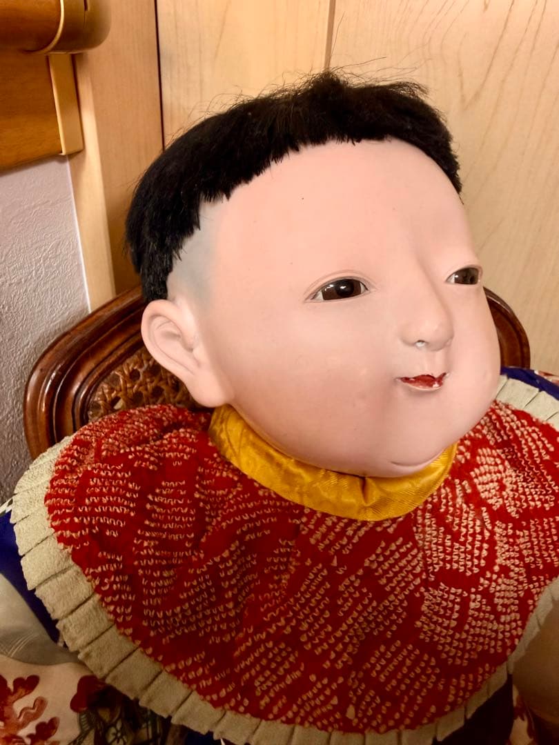 明治時代 抱き人形 男の子 市松人形 着物 貴重 骨董 70cm