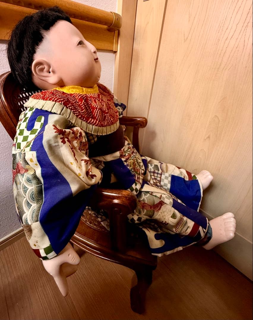 明治時代 抱き人形 男の子 市松人形 着物 貴重 骨董 70cm