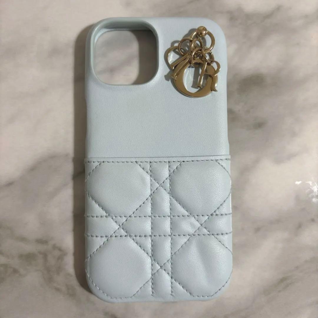 正規品 Dior レザー iPhone15ケース ライトブルー