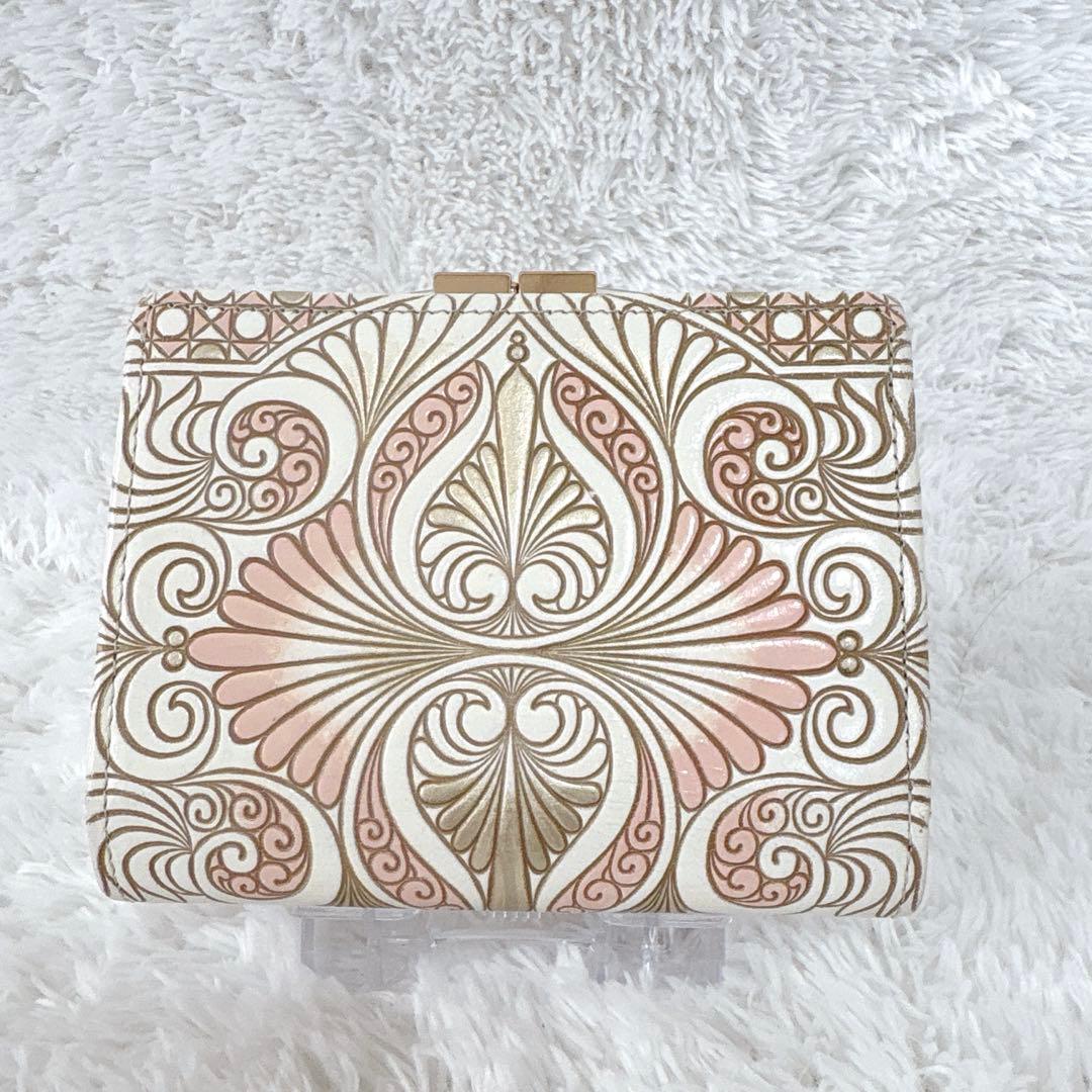 文庫屋大関 二つ折り財布 ロカイユ がま口 ベビーピンク 浅草 伝統工芸 本革