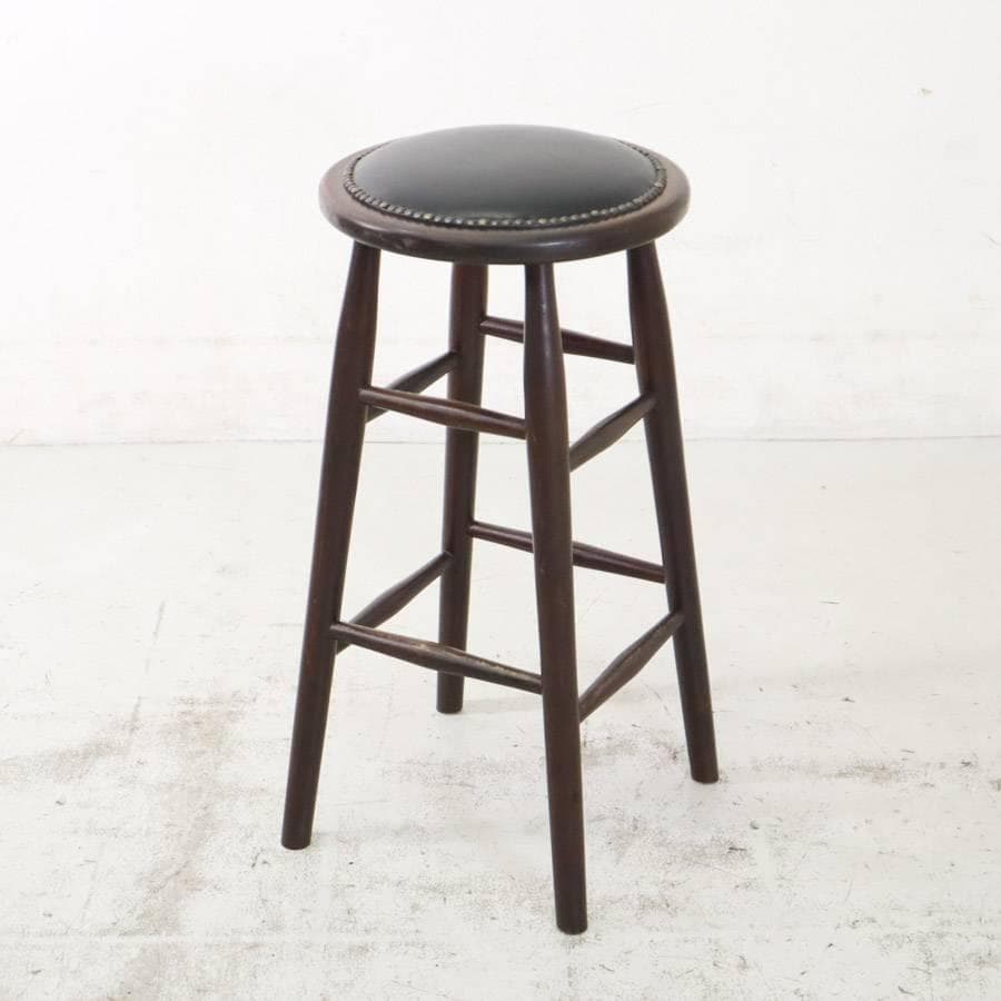 ルーマニア製 ハイスツール ビーチ材 ブラック PVCレザー