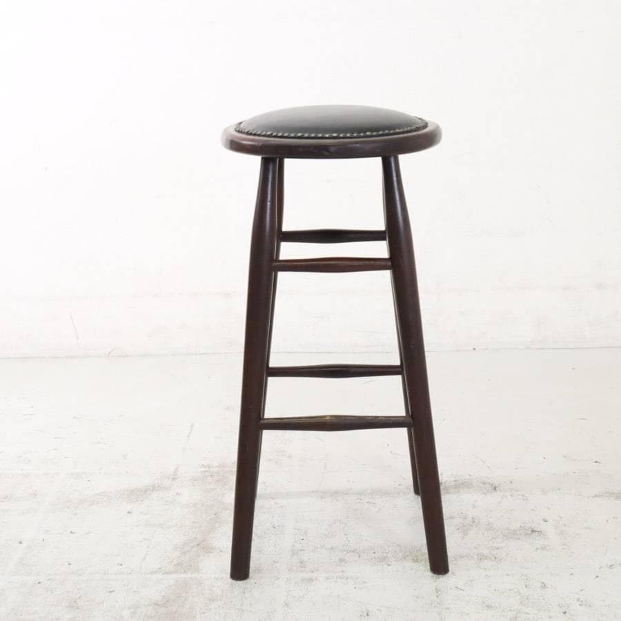 ルーマニア製 ハイスツール ビーチ材 ブラック PVCレザー