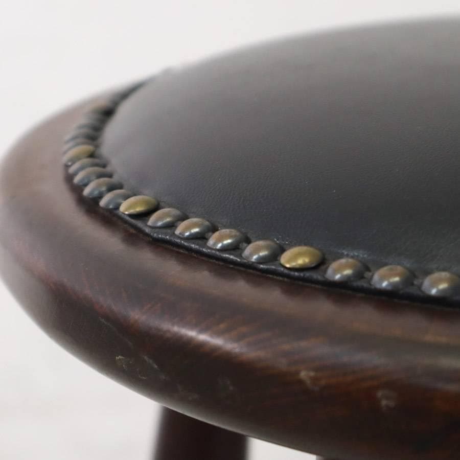 ルーマニア製 ハイスツール ビーチ材 ブラック PVCレザー