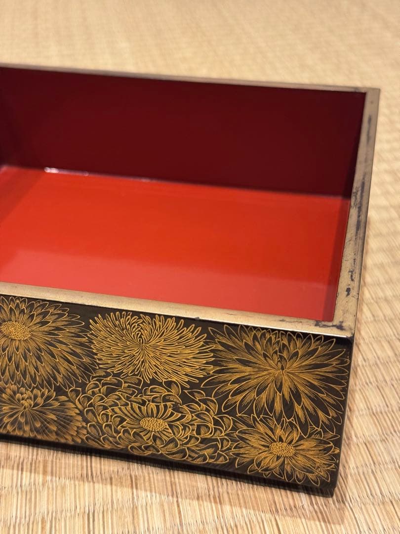 輪島塗 菊花総沈金彫 五段重箱 木製漆器