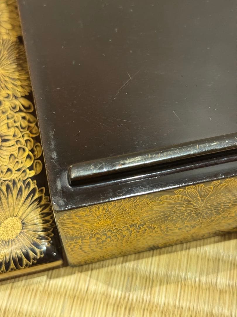 輪島塗 菊花総沈金彫 五段重箱 木製漆器