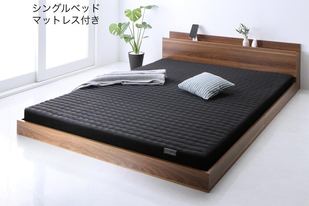 セール！新品 送料込 シングルベッド マットレス付 棚 コンセント付 WB