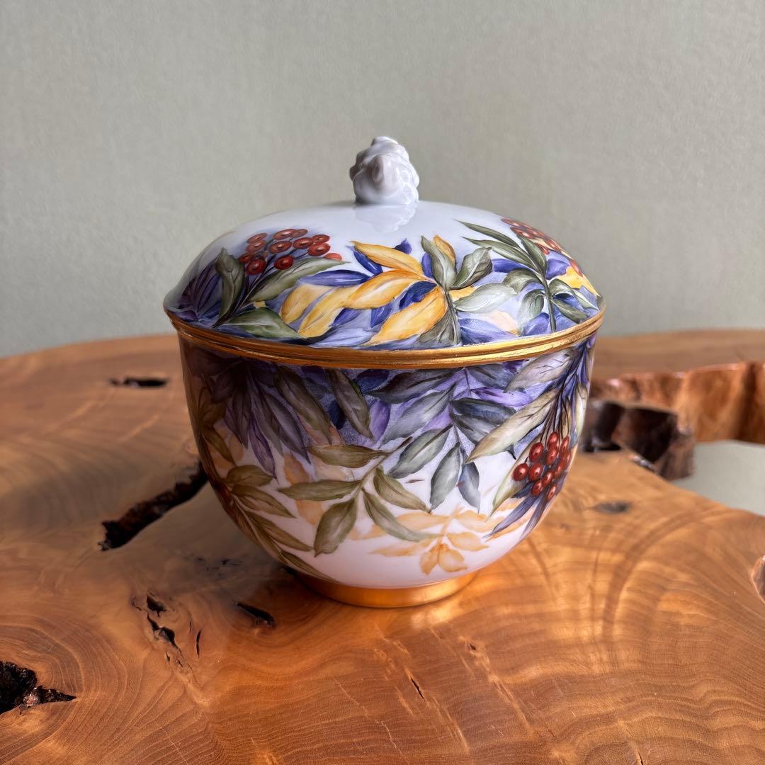 金彩 南天 作家物 蓋物 高さ17cm