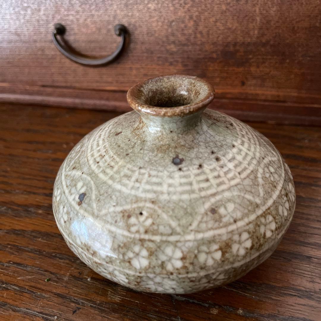 油壺　油壷　江戸後期 古瀬戸系 灰釉貫入 民藝 古道具 一輪挿し