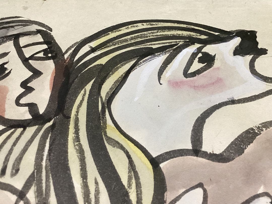 北川民次　裸婦像　水彩画　原画　直筆　和紙　直筆サイン落款有り　額入り　希少品