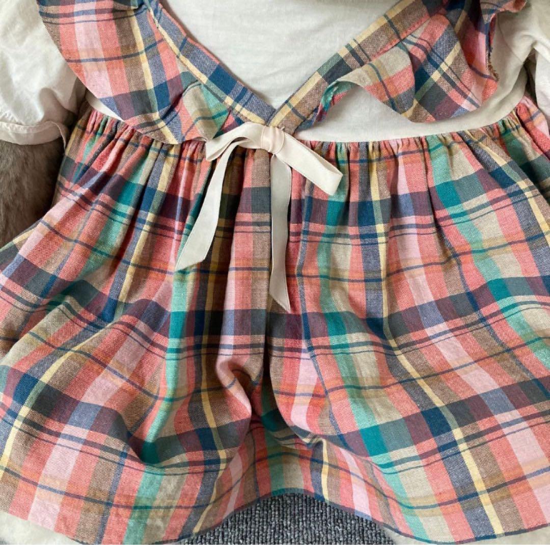 ★昭和レトロ★吉徳　グレーのうさぎ　ぬいぐるみ チェック柄ドレス