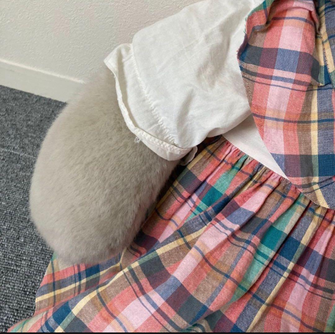 ★昭和レトロ★吉徳　グレーのうさぎ　ぬいぐるみ チェック柄ドレス