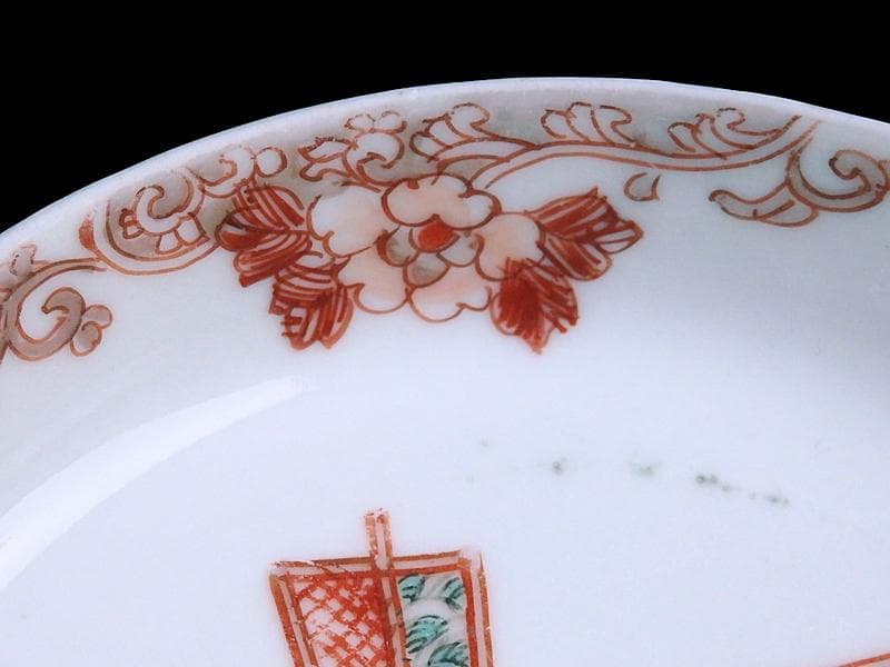 古伊万里　色絵　羊歯文様に松原帆掛け船　富士の図　５枚　B992AS-DAi