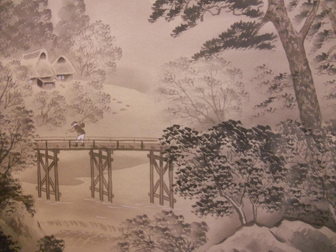 掛け軸 間崎春光 水墨山水 絹本 希少 軸装 茶道具 掛軸 美品 です。