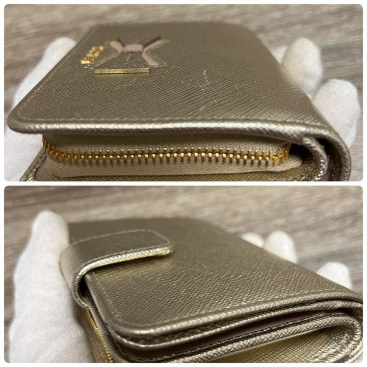美品　プラダ　リボン　二つ折り財布　コンパクトウォレット　レザー