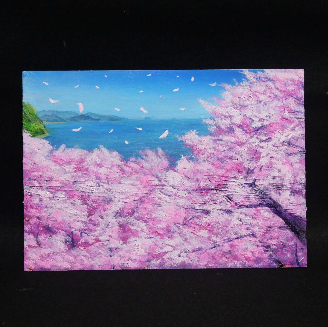 油絵 油彩 油彩画 絵 絵画【海に舞う桜】
