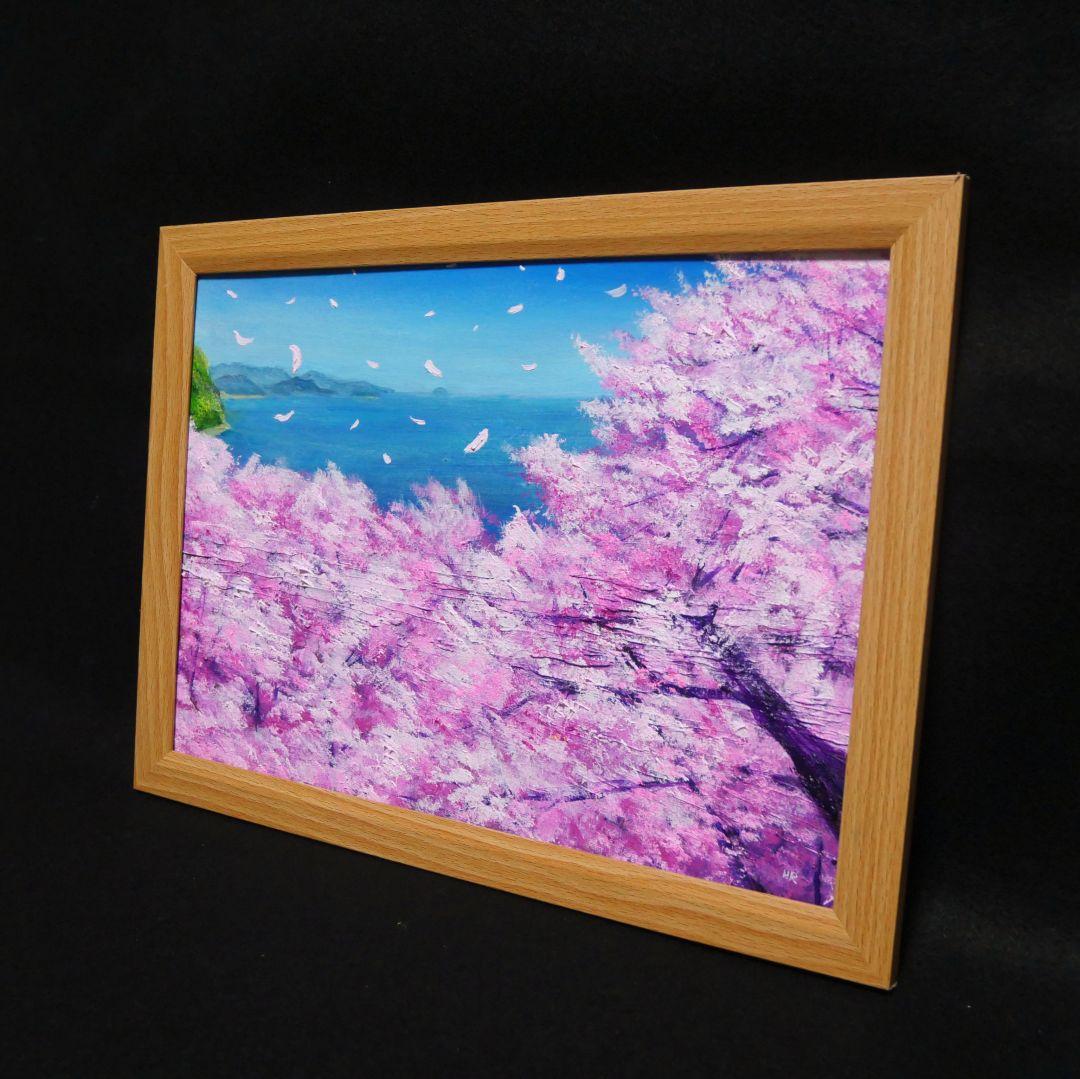 油絵 油彩 油彩画 絵 絵画【海に舞う桜】