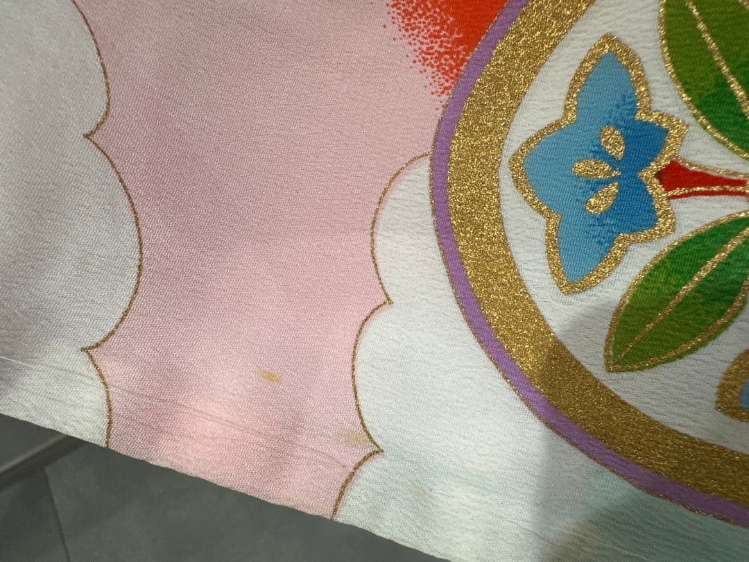 正絹　七五三 赤と白の鶴模様 着物　レトロ　フルセット