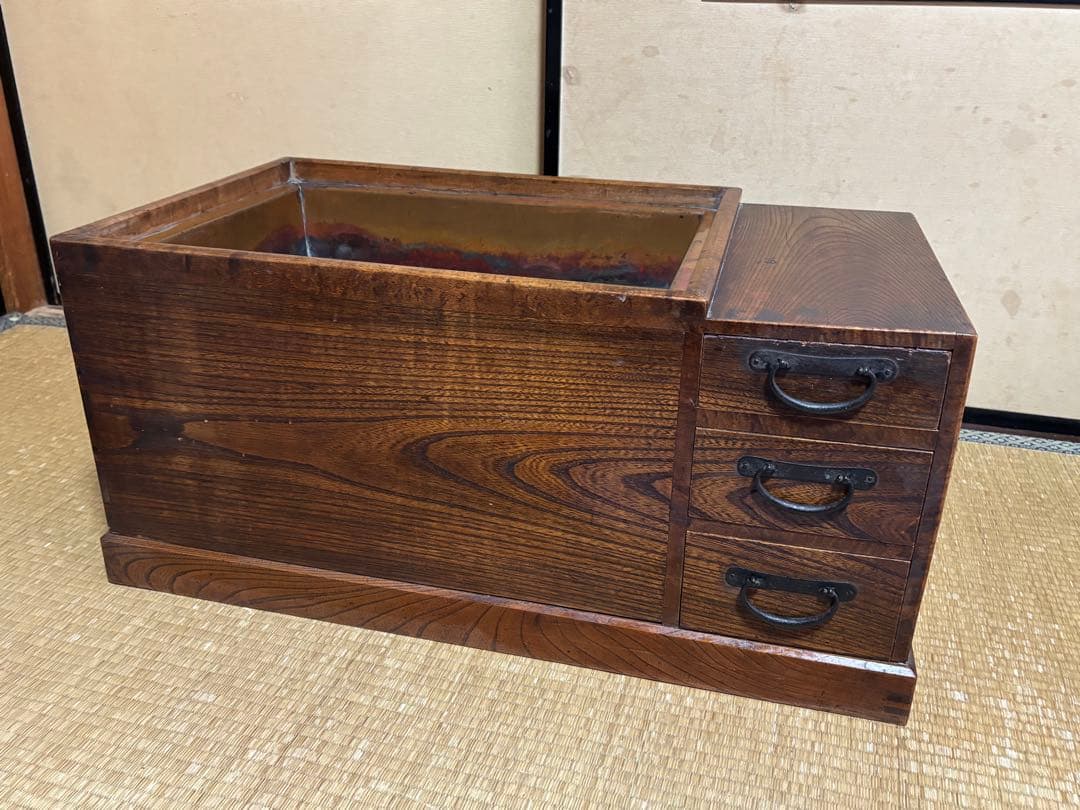 関東火鉢 木製 引き出し付き長火鉢