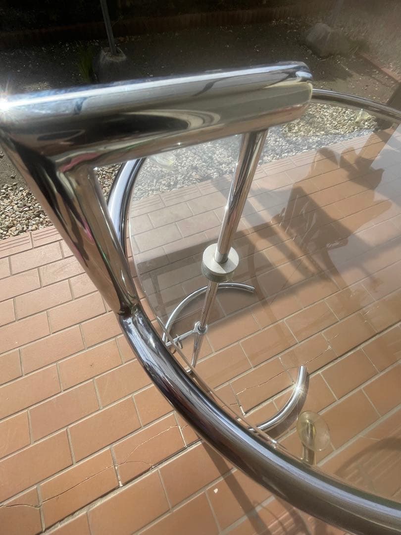 サイドテーブル　天板ガラス ステンレスフレーム