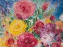 【模写】絵画　青山義雄　油彩4号　ROSE　色彩豊かな薔薇の花束　Y171