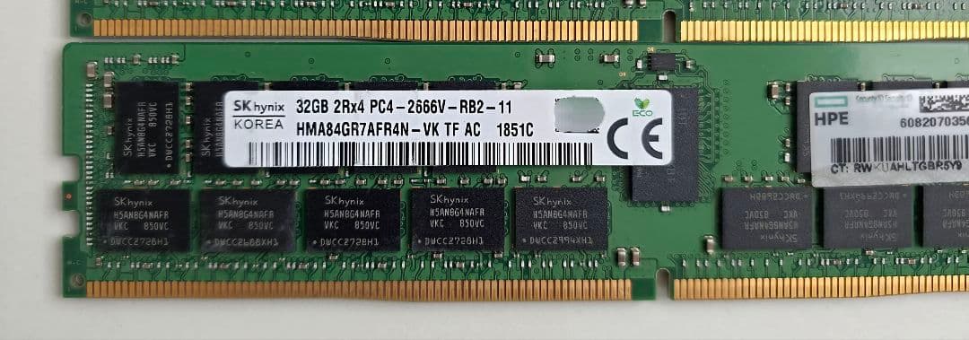 SKhynixメモリ DDR4 PC4-2666V 32GB×4 合計128GB