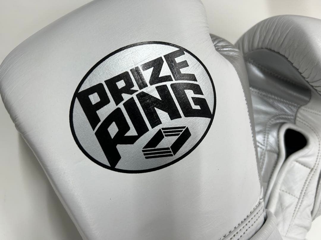 プライズリング　ボクシンググローブ　本革製 白/シルバー14oz