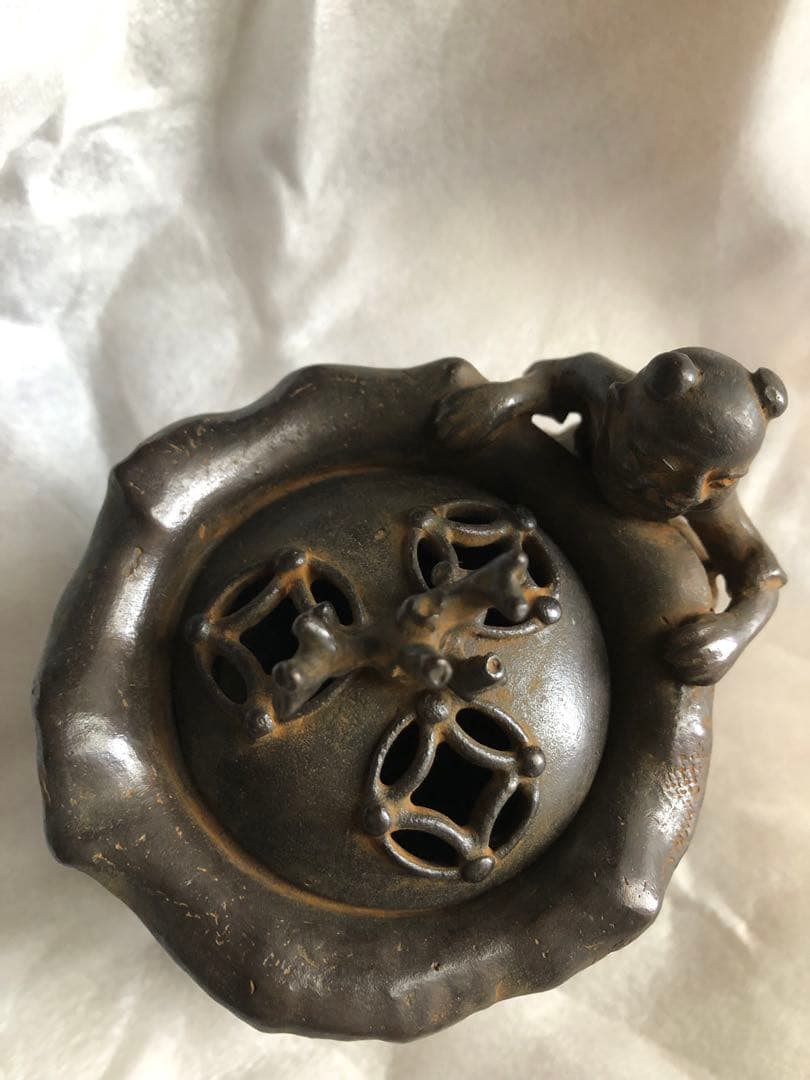 蝋型 鋳銅 宝茶巾 香炉 瑞雲作 共箱入