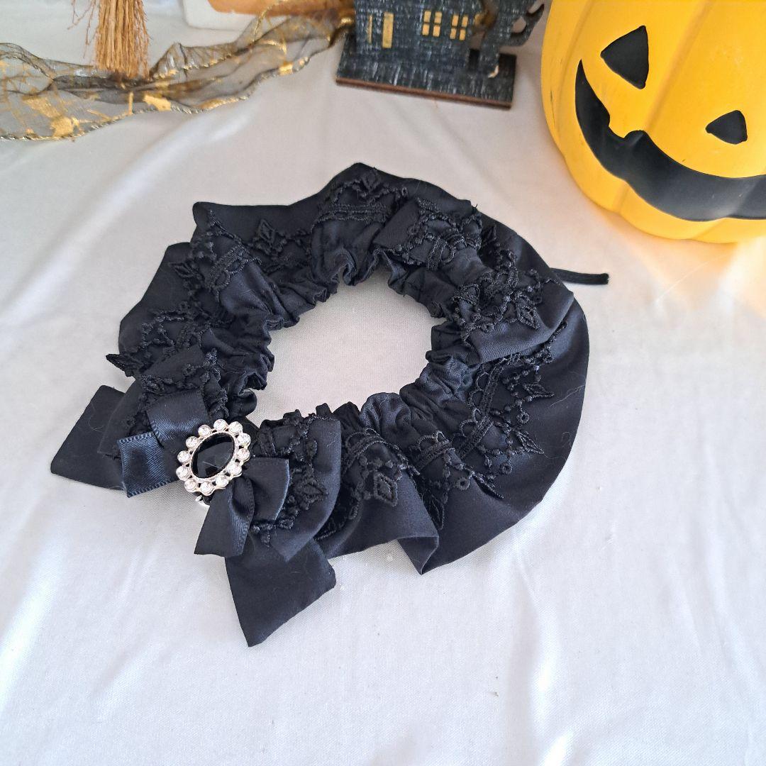 幅広シュシュ、ハロウィン(黒レース)わんちゃん猫ちゃん用