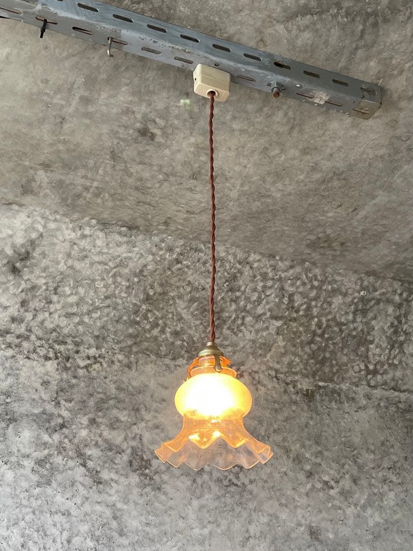 58. 40’s フランスアンティーク　古民家 ガラスシェードペンダントランプ