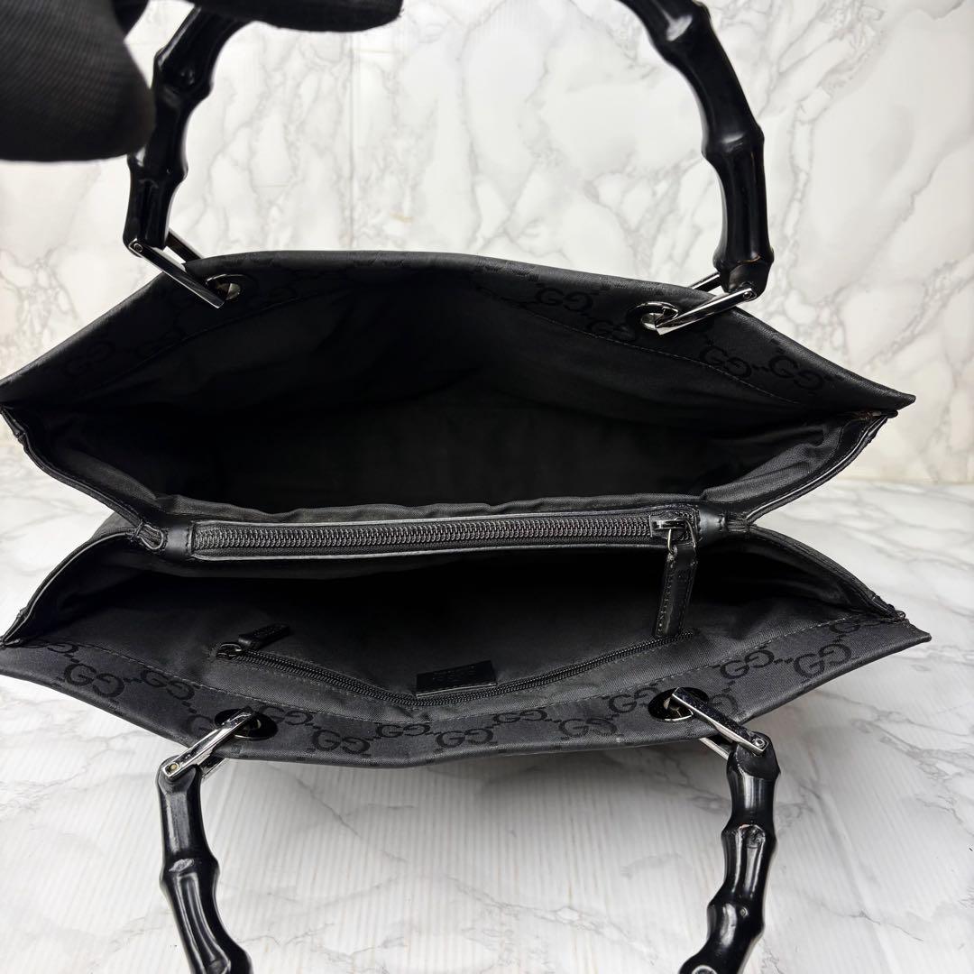 031 美品 GUCCI バンブー ハンドバッグ GG柄 黒 yu6