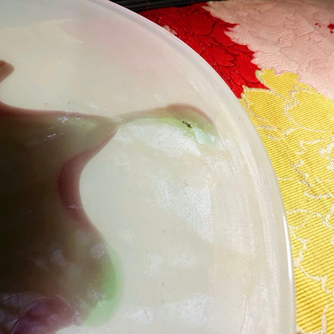 骨董　時代ガラス　乳白色　マット系モダンカラー配色　大型プレート　大皿１客