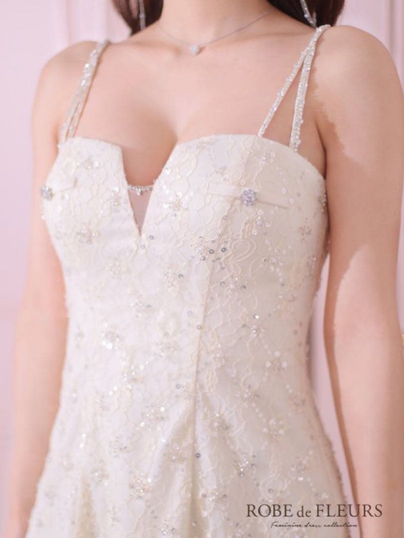ROBE de FLEURS/スパンコールアイボリーミニキャバドレスフレア新品M