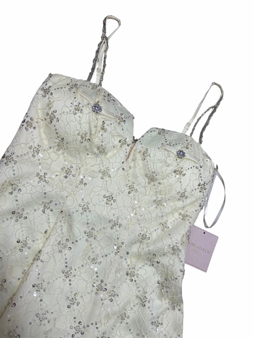 ROBE de FLEURS/スパンコールアイボリーミニキャバドレスフレア新品M