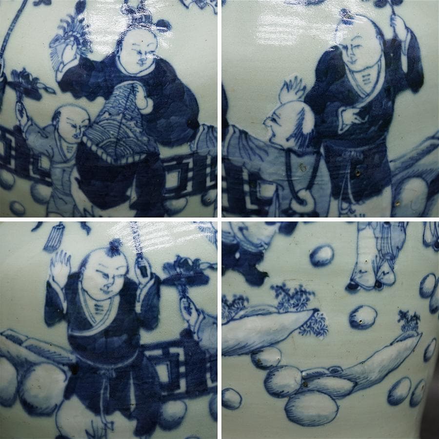 中国古玩 双耳付染付花瓶 唐物 壺 花生 高さ43cm 時代 骨董 中国美術