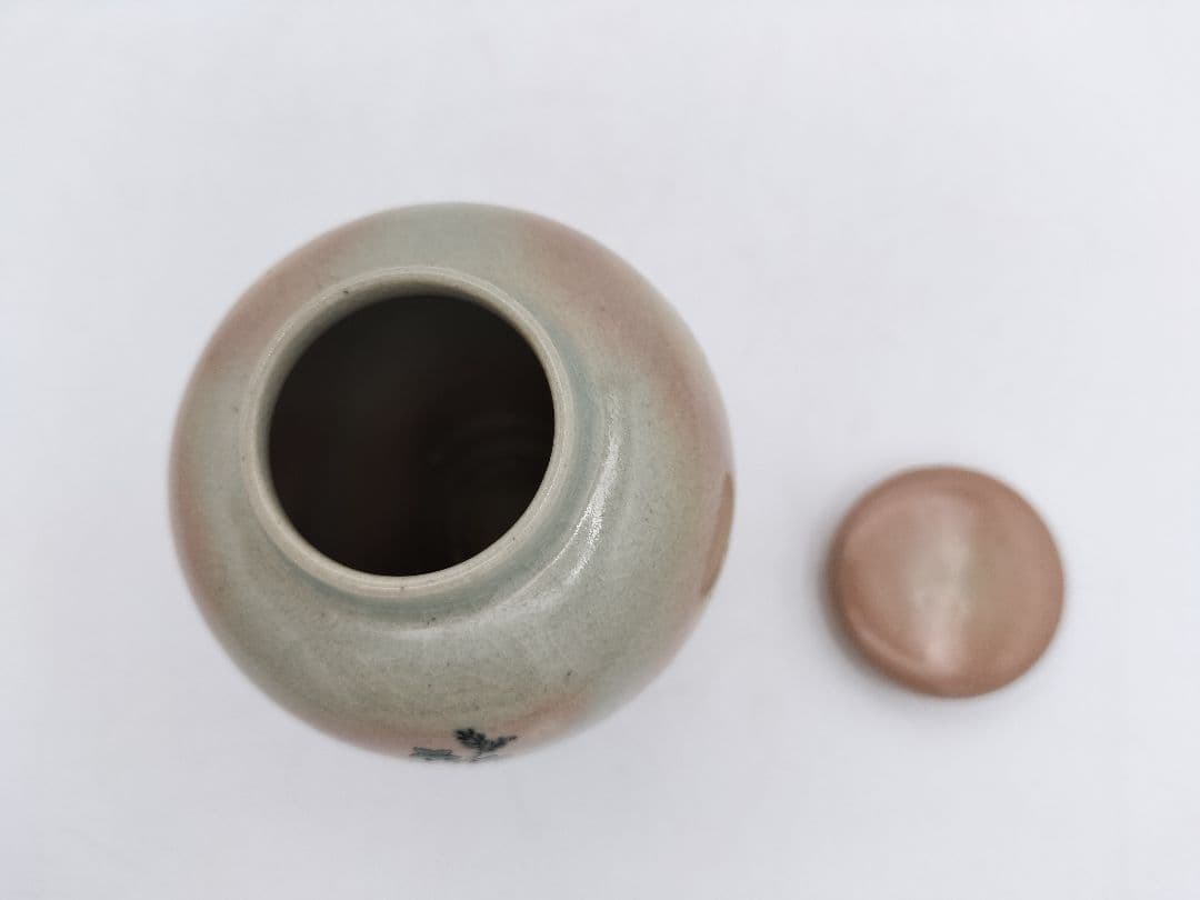 b869 茶入 煎茶 あけぼの草花 北村和善 茶道具 古物