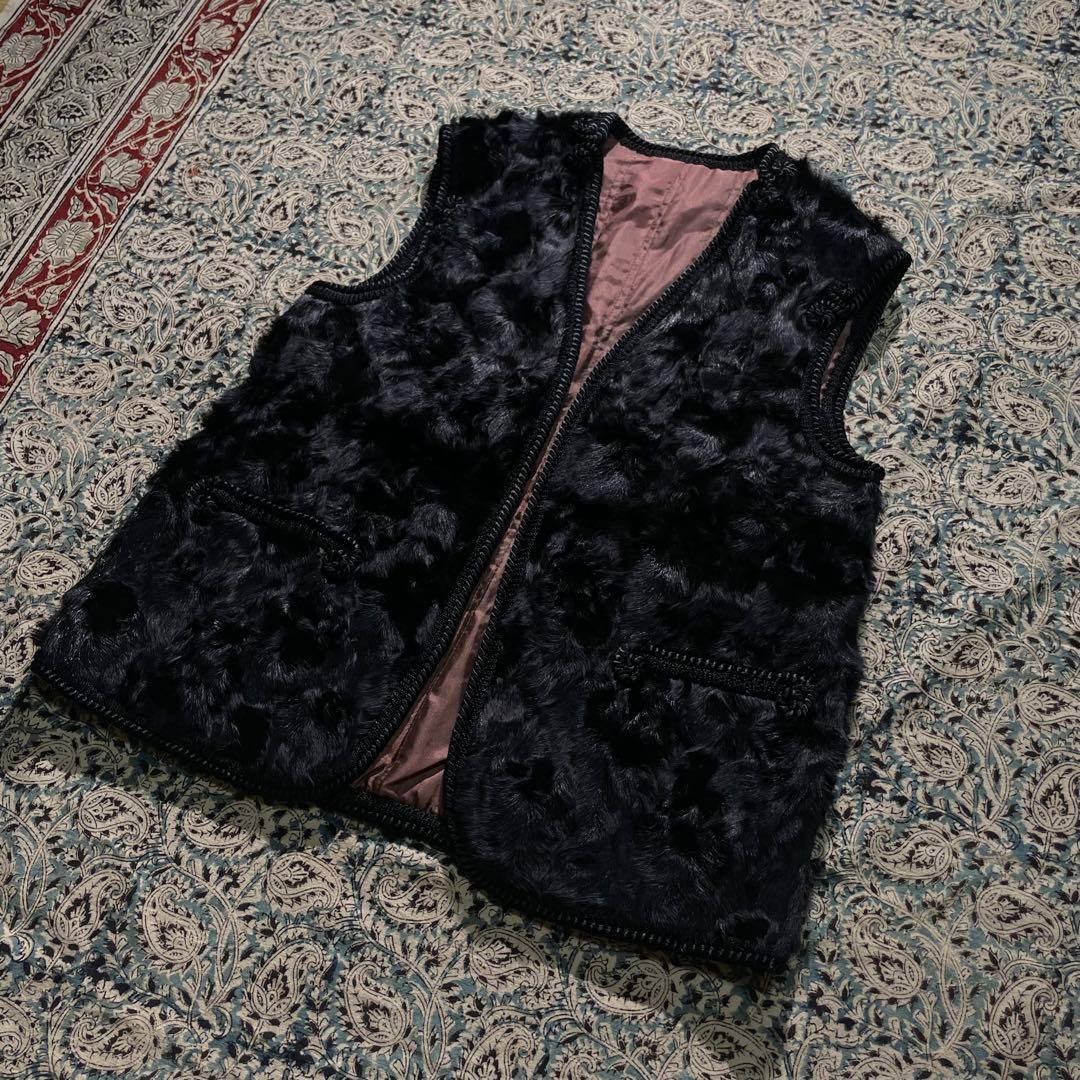 60’s カラクール 毛皮 リアルファー ベスト ビンテージ ブラック 50's