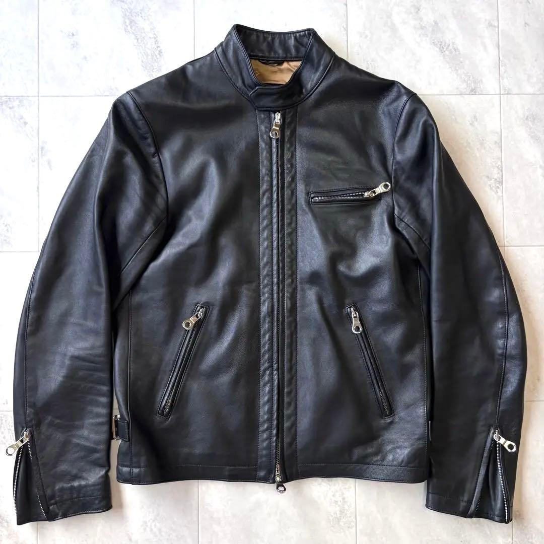 【美品】チンクアンタ ラムレザーシングルライダースジャケット ブラック 46