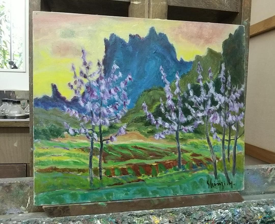 「桐の花咲く妙義」A 油絵 油彩画 絵画 アート 風景画