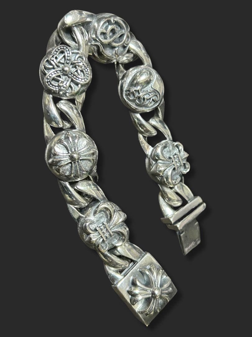 シルバー925 クロストライバルハートフレア ヴィンテージ チェーンブレスレット