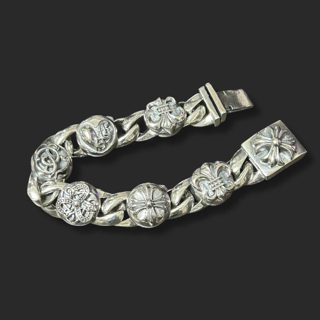 シルバー925 クロストライバルハートフレア ヴィンテージ チェーンブレスレット